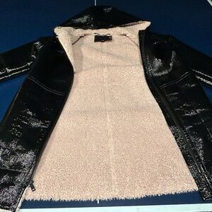 Women's Black Hooded Jacket with Cream Lining